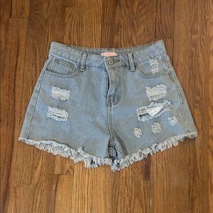 Distressed Light Blue Denim Shorts